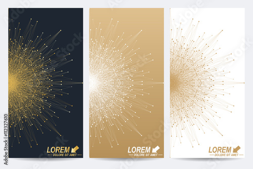 Modern set of vector flyer, brochure, banners. Mandala with connected line and dots. Abstract background sacred geometry forms, sign, symbol