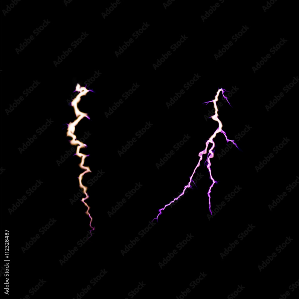 Lightning thunder, electric discharge on black background.