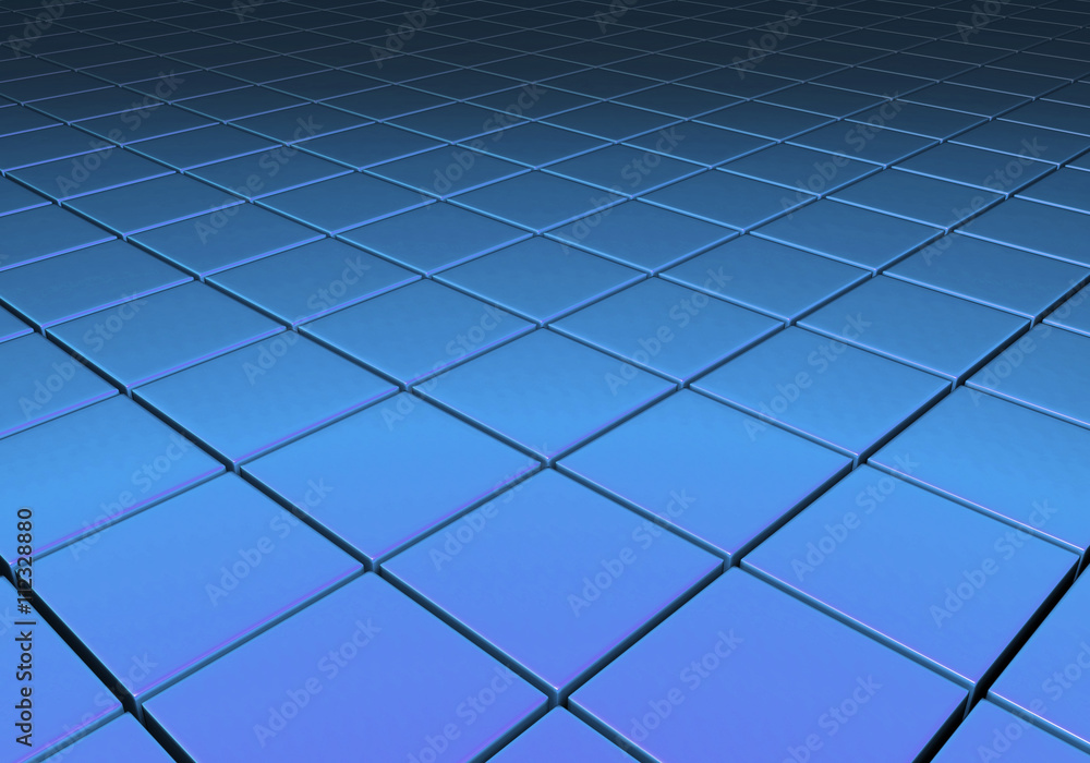 Blue metallic reflective cubes in a grid pattern Blue metallic reflective cubes in a grid pattern