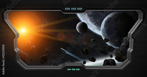 Fototapeta Naklejka Na Ścianę i Meble -  View of outer space from inside a space station