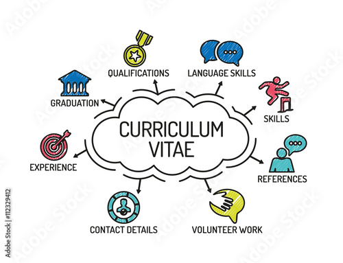 Curriculum Vitae. Chart with keywords and icons. Sketch