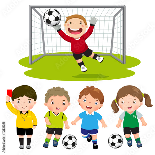 Set of cartoon soccer kids with different pose