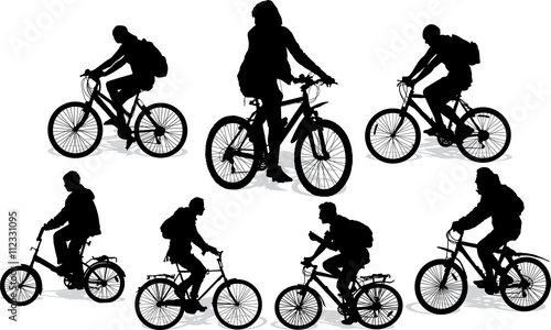 Set of 7 silhouettes of the cyclist