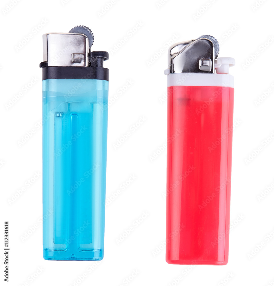 Blue and red lighters isolated on white background Blue and red lighters isolated on white background