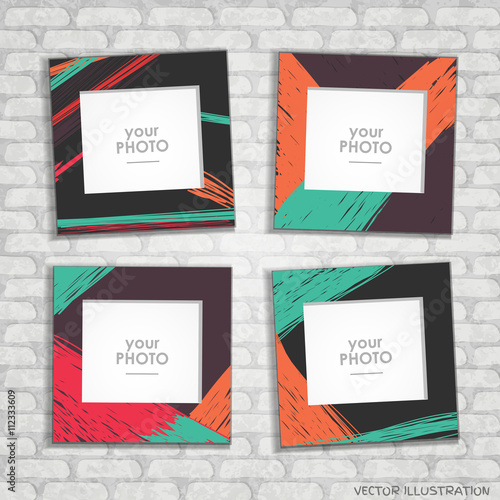 Collage photo frame on vintage background. Album template for kids, family or memories. Scrapbook concept, vector illustration.