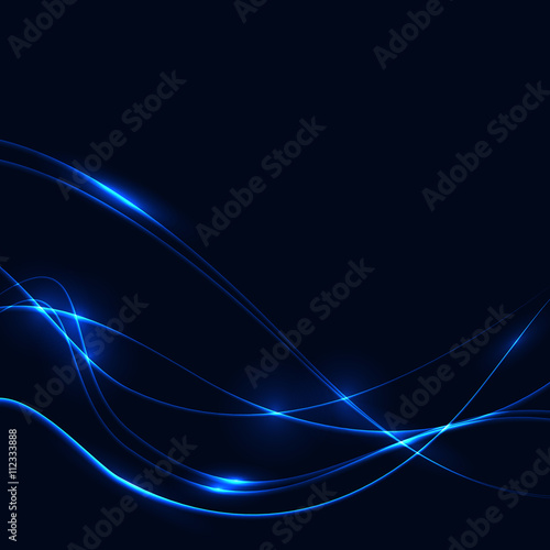 Dark background with blue laser shine neon waves
