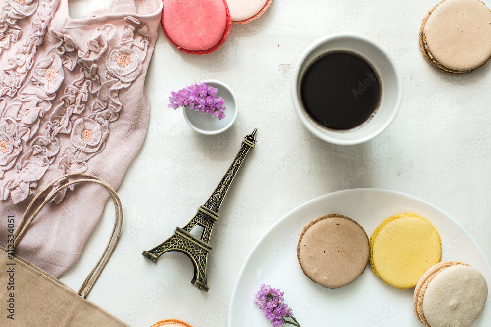 french breakfast, macaroons and coffee french breakfast, macaroons and coffee