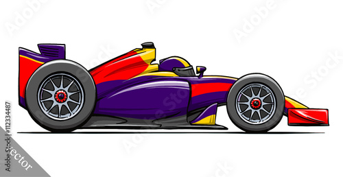 child's funny cartoon formula race car vector illustration art