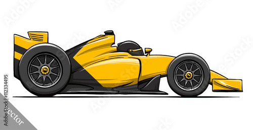 child's funny cartoon formula race car vector illustration art