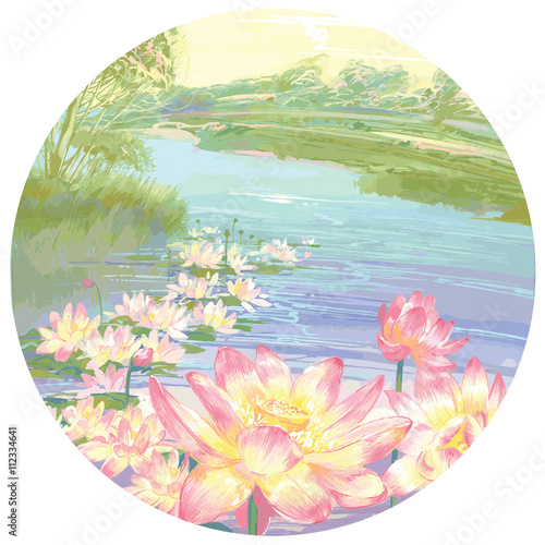 Lake with lotuses.