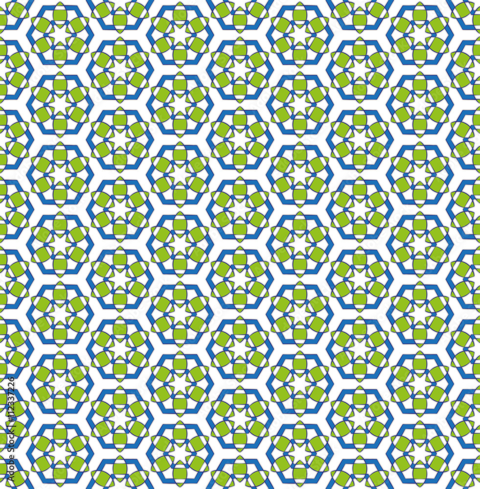 green blue hexagonal flower pattern