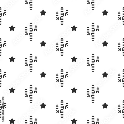 Cactus desert black and white seamless pattern. Striped cacti stars.