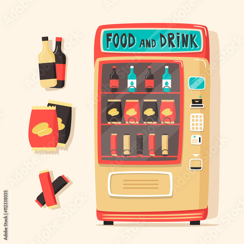Vintage vending machine with food and drinks. Retro style