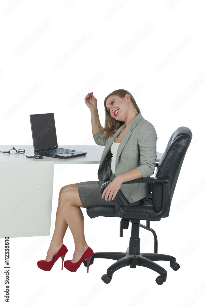 businesswoman relaxing on her desk businesswoman relaxing on her desk