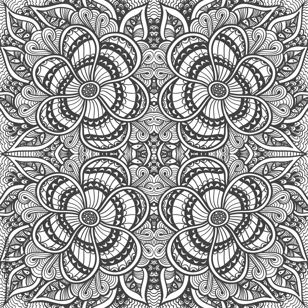 Seamless pattern in Zen-doodle style black on white Seamless pattern in Zen-doodle style black on white
