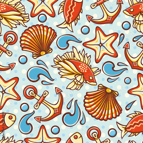Marine pattern. Seamless. Sea background. Nautical pattern. Sea shell. Sea life. Marine icon. Marine background. Nautical background. Nautical icon. Sea icon. Sea pattern. 