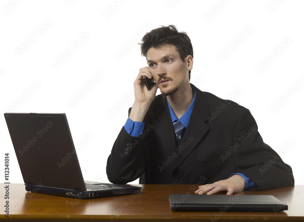 calling businessman with laptop calling businessman with laptop