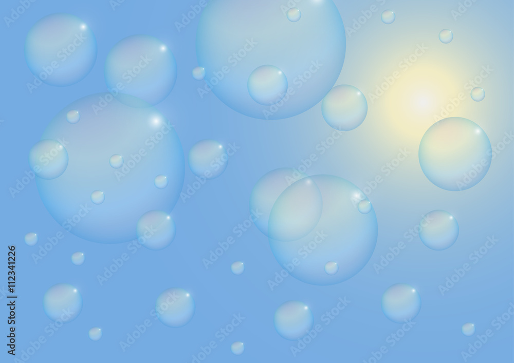 flying bubbles on a blue background