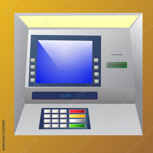 Bankomat vector illustration. ATM machine for operations with money, front view.