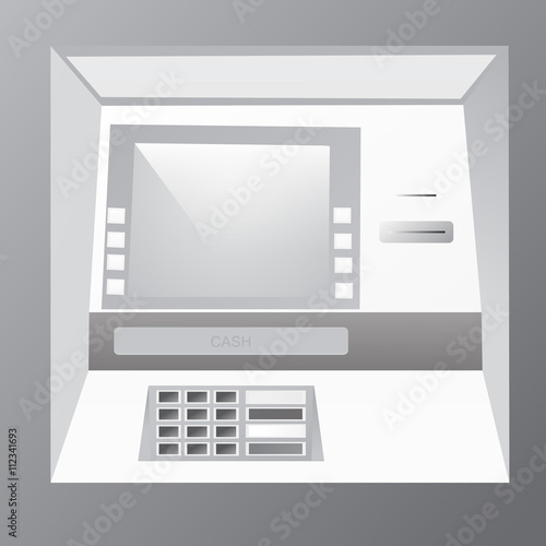 Bankomat vector illustration in grey shades. ATM machine for operations with money, front view.