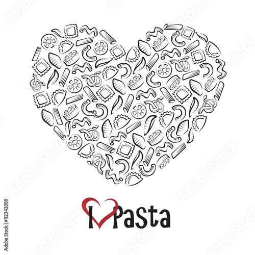 illustration of various pasta elements as heart