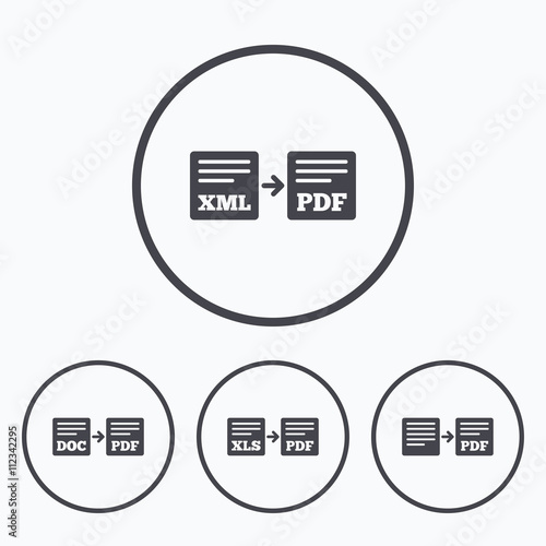 Export file signs. Convert DOC to PDF symbols.