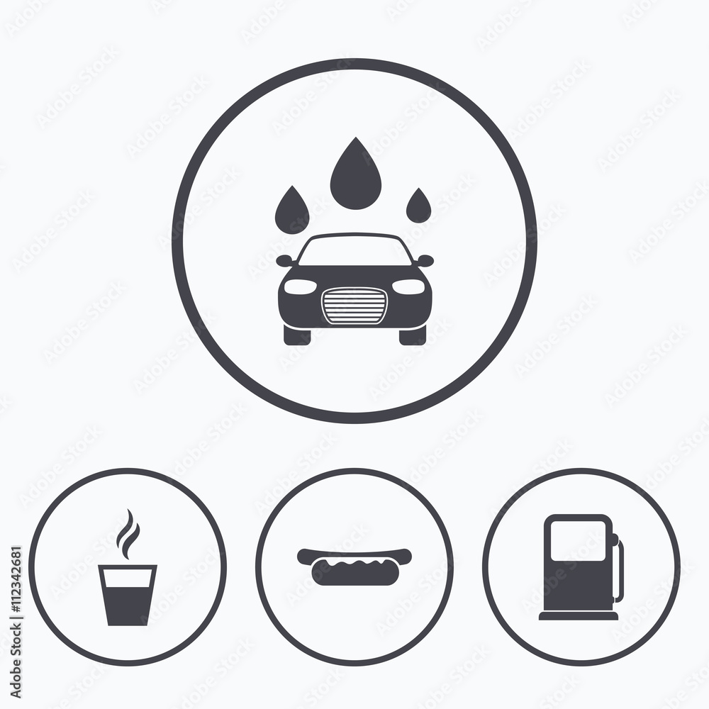 Petrol or Gas station services icons. Car wash.