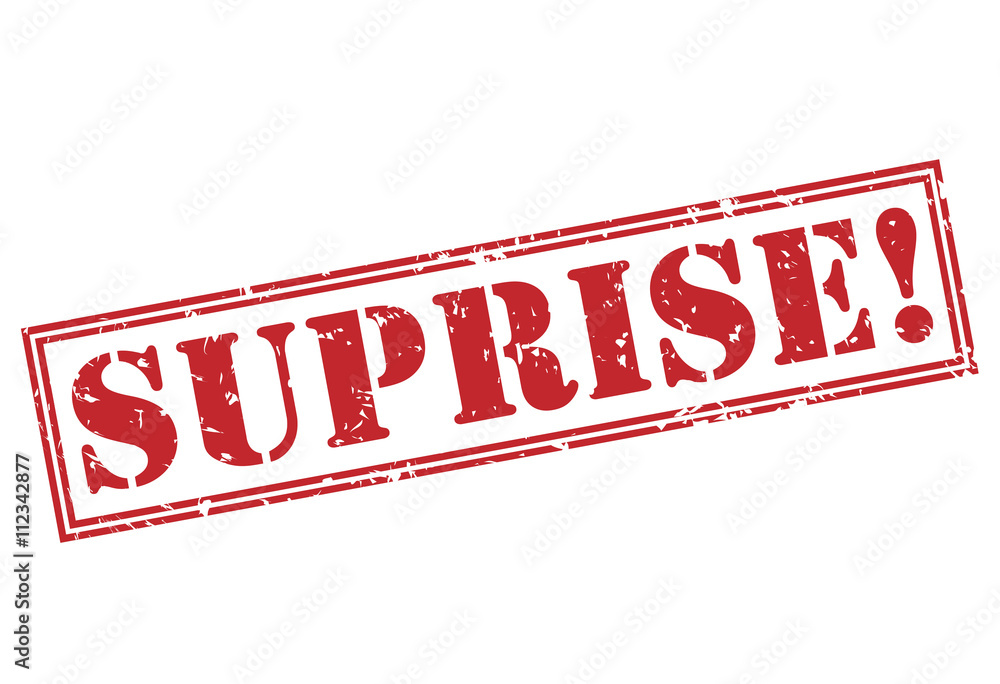 Φωτογραφία suprise! red stamp on white background