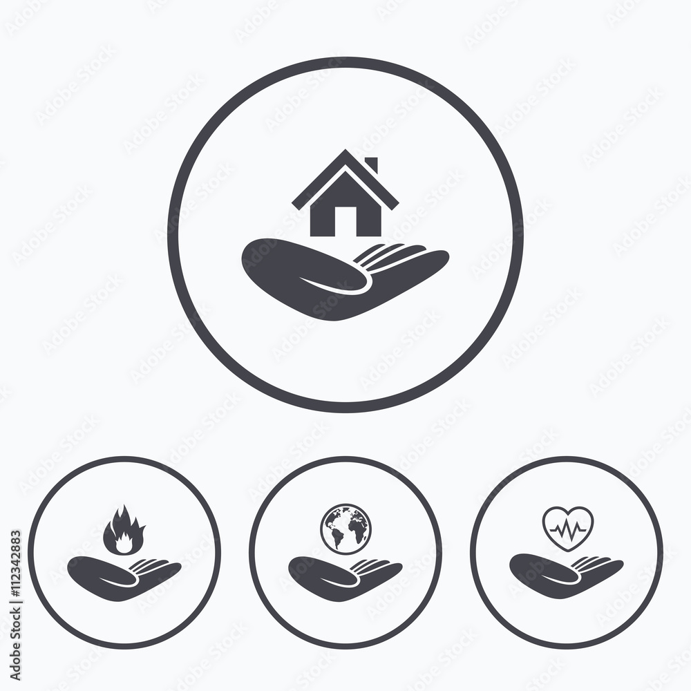 Helping hands icons. Protection and insurance. Helping hands icons. Protection and insurance.