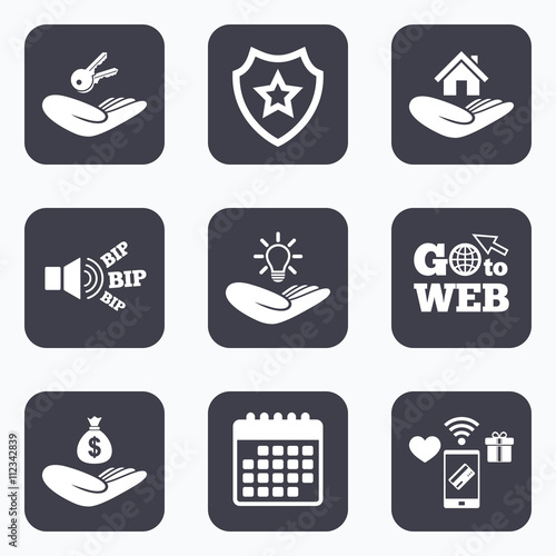 Helping hands icons. Protection and insurance.
