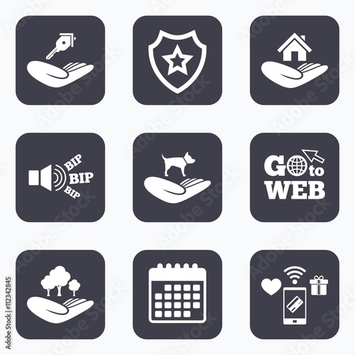 Helping hands icons. Protection and insurance.