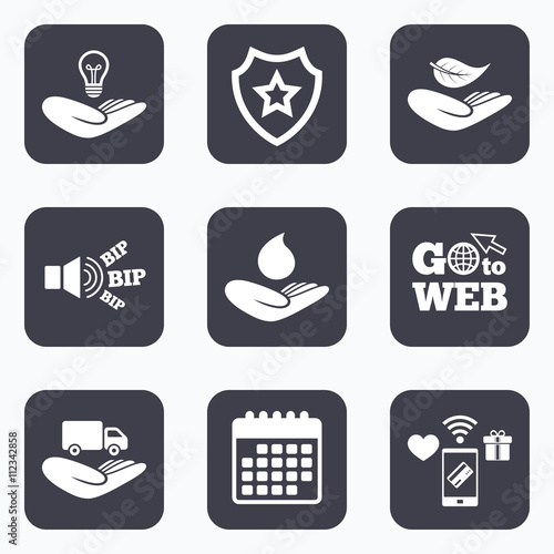 Helping hands icons. Protection and insurance.