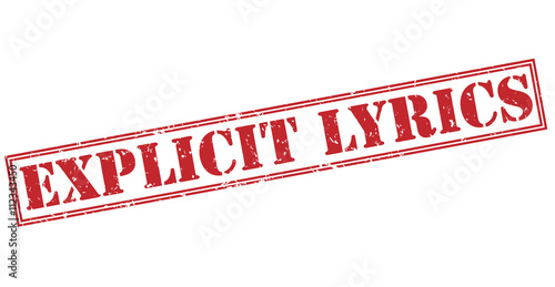 Photos explicit lyrics red stamp on white background