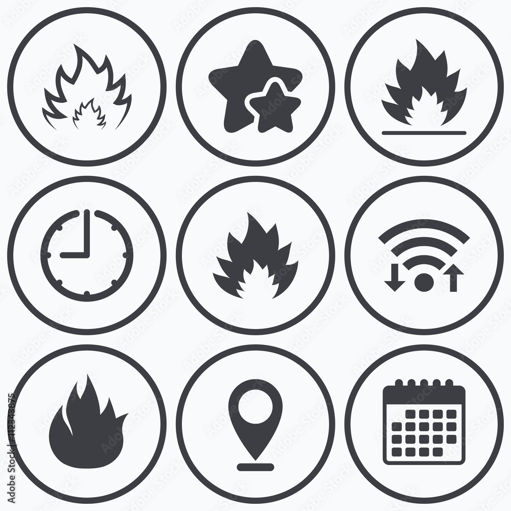Fire flame icons. Heat signs. Fire flame icons. Heat signs.