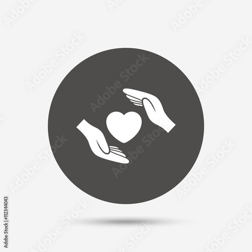 Life insurance sign icon. Hands protect cover.