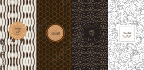 Vector set of design elements and icons in trendy linear style for chocolate package
