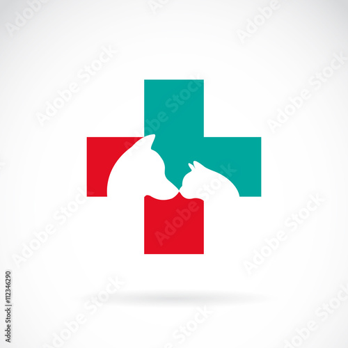 Vector image of veterinary symbol with dog and cat on white back