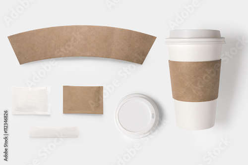 Design concept of mockup paper, sugar, coffee creamer, toothpick