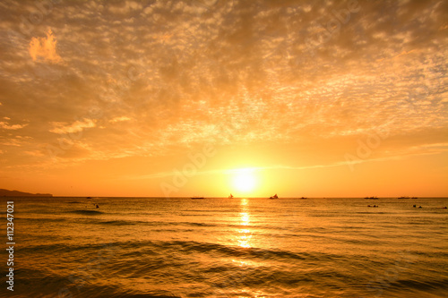 The scenic sunset from the beach of Boracay island  Philippines