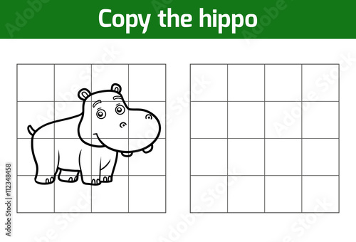 Copy the picture for children. Animal characters, hippo