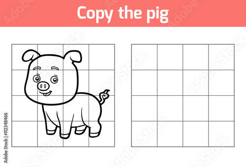 Copy the picture for children. Animal characters, pig photo