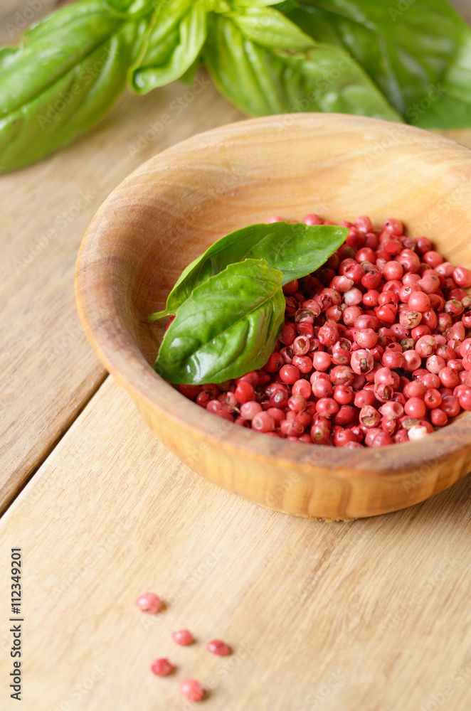 Pink peppercorn and basil Pink peppercorn and basil
