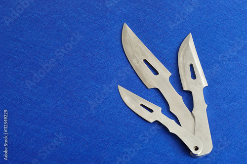 Combat knifes displayed on a blue background © Marietjie Opperman
