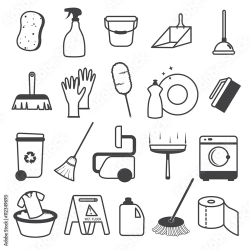 Basic Cleaning Tools Icons Set