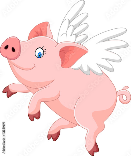 Cute pig cartoon flying 