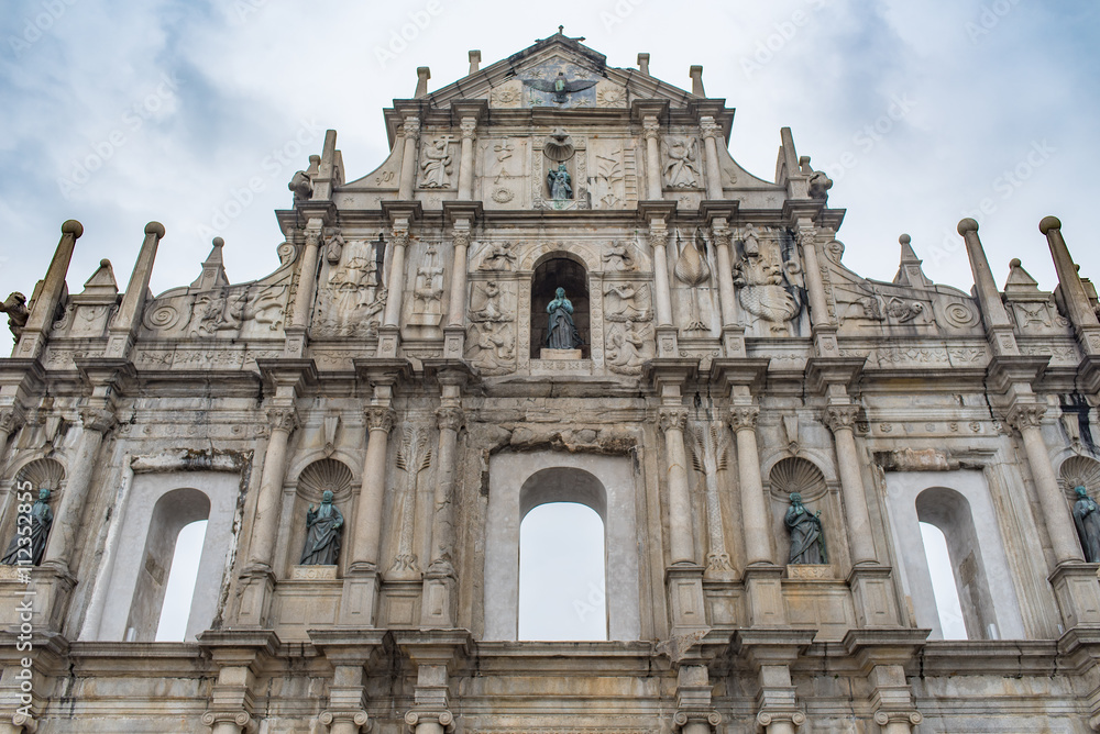 Ruins of Saint Paul's Cathedral - the famous landmarks of Macau. The Historic Centre of Macau, a UNESCO World Heritage Site.