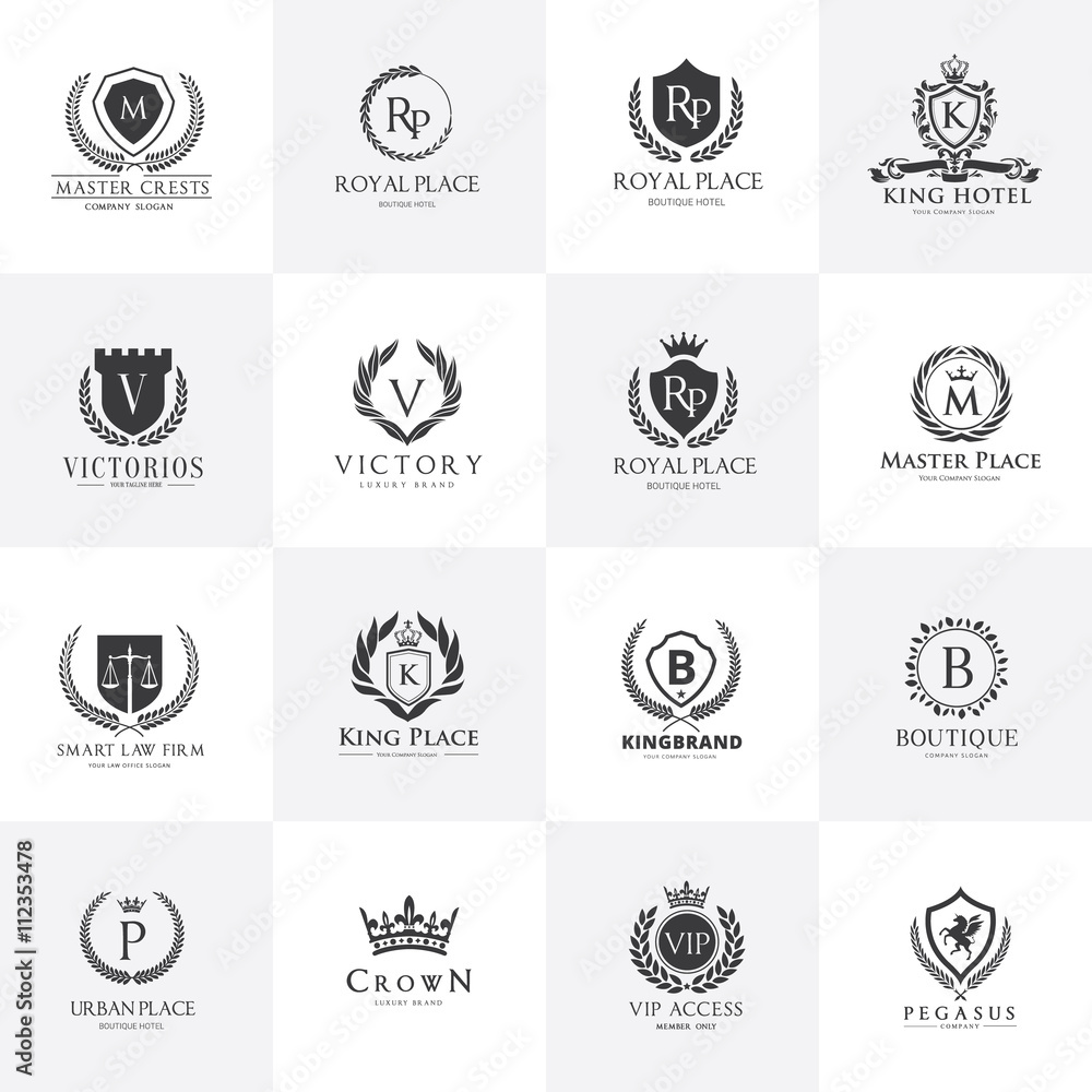 Luxury Logo Template Set Calligraphic Logo Ornament Line Logo Crest