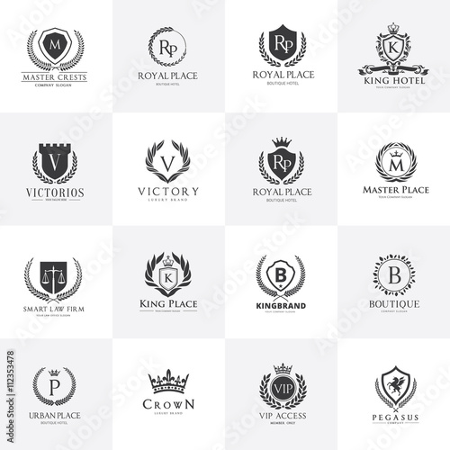 Luxury Logo template set. calligraphic logo. ornament line logo. crest logo, hotel logo template. Royalty, Boutique, Heraldic logo.Elegant emblem monogram luxury logo. vector logo template.