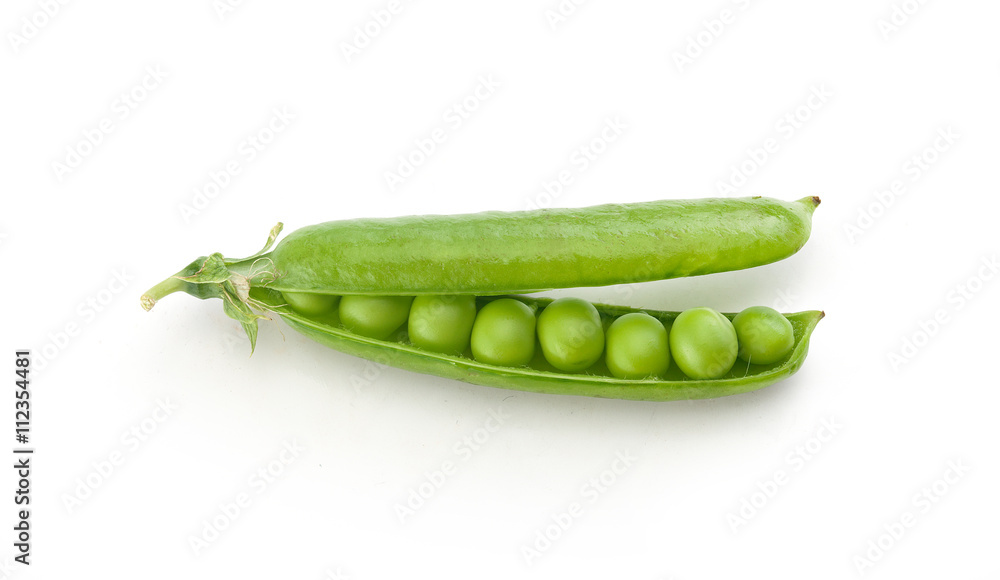 Fresh green pea pod on the white Fresh green pea pod on the white