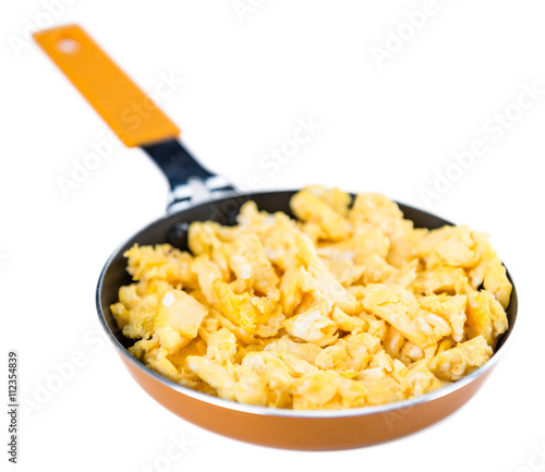 Scrambled Eggs in a Pan isoalted on white